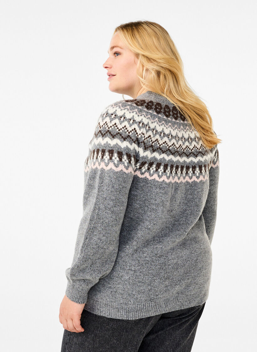 Knitted jumper with patterns and long sleeves, Medium Grey Comb, Model image number 1