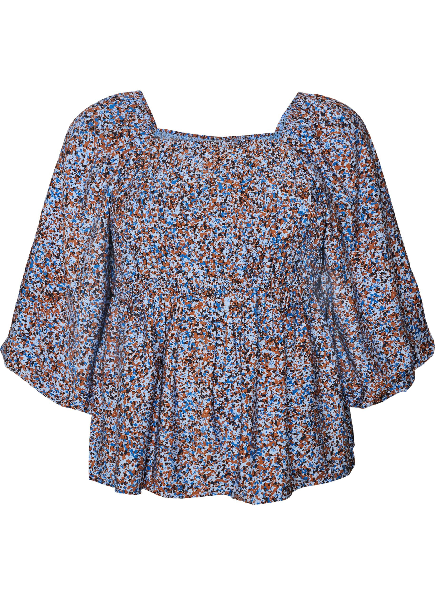 ZizzifashionBlouse with smock and square neckline, Light Blue, Packshot image number 0