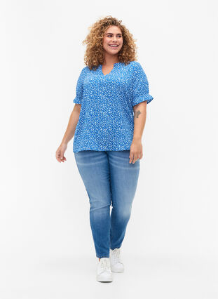 Short-sleeved blouse with print (GRS), Blue Ditsy, Model image number 2