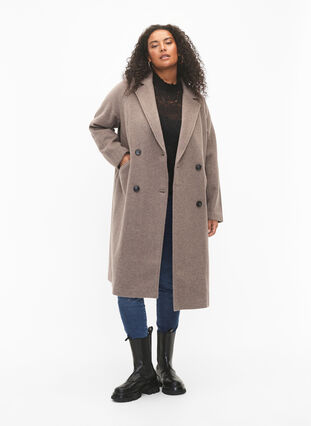 Wool coat with buttons and pockets, Moon Rock Mel., Model image number 3