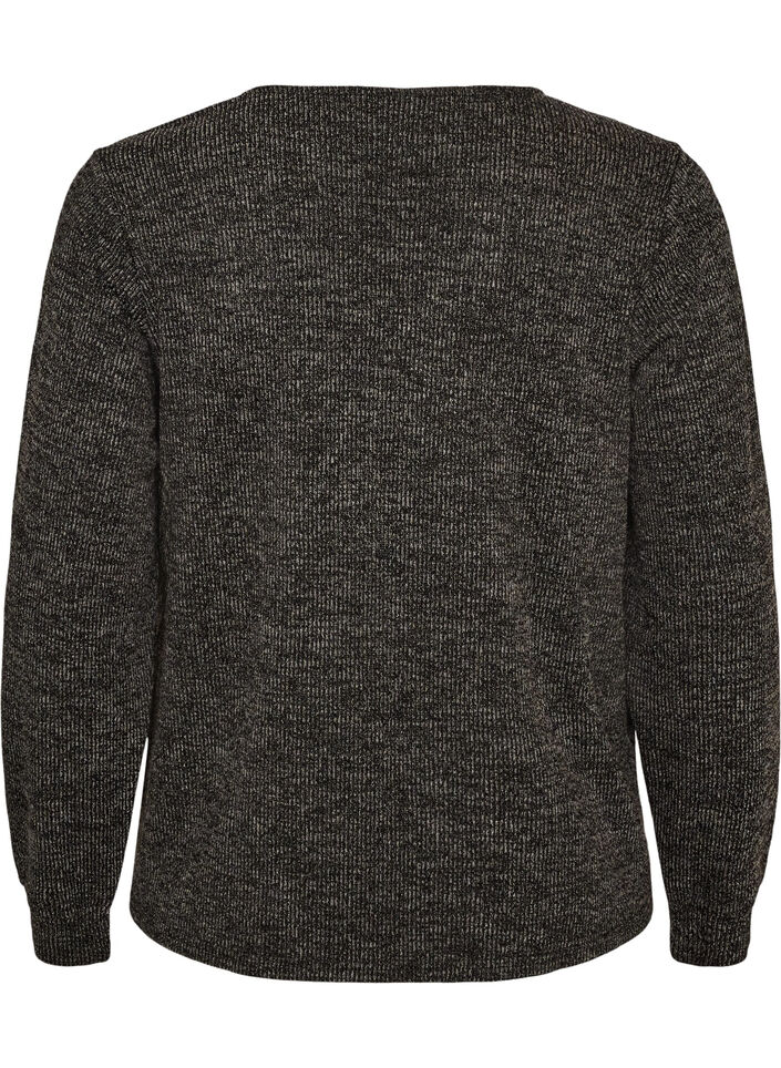 Jersey blouse with a V-neck and long sleeves, Black, Packshot image number 1