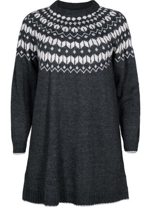 Patterned knit dress with wool, Dark Grey Mel Comb, Packshot image number 0