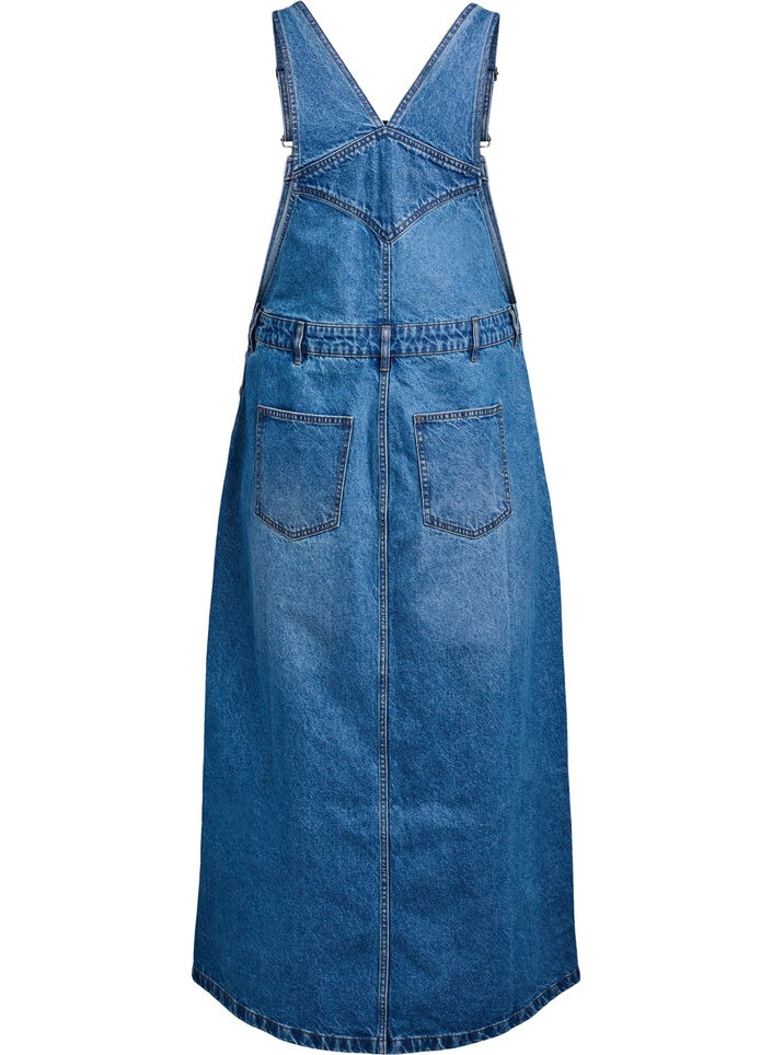 Midi denim overall dress, Blue, Packshot image number 1