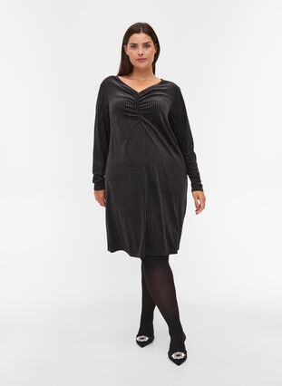 Velour dress with glitter, Black w. Silver, Model image number 2