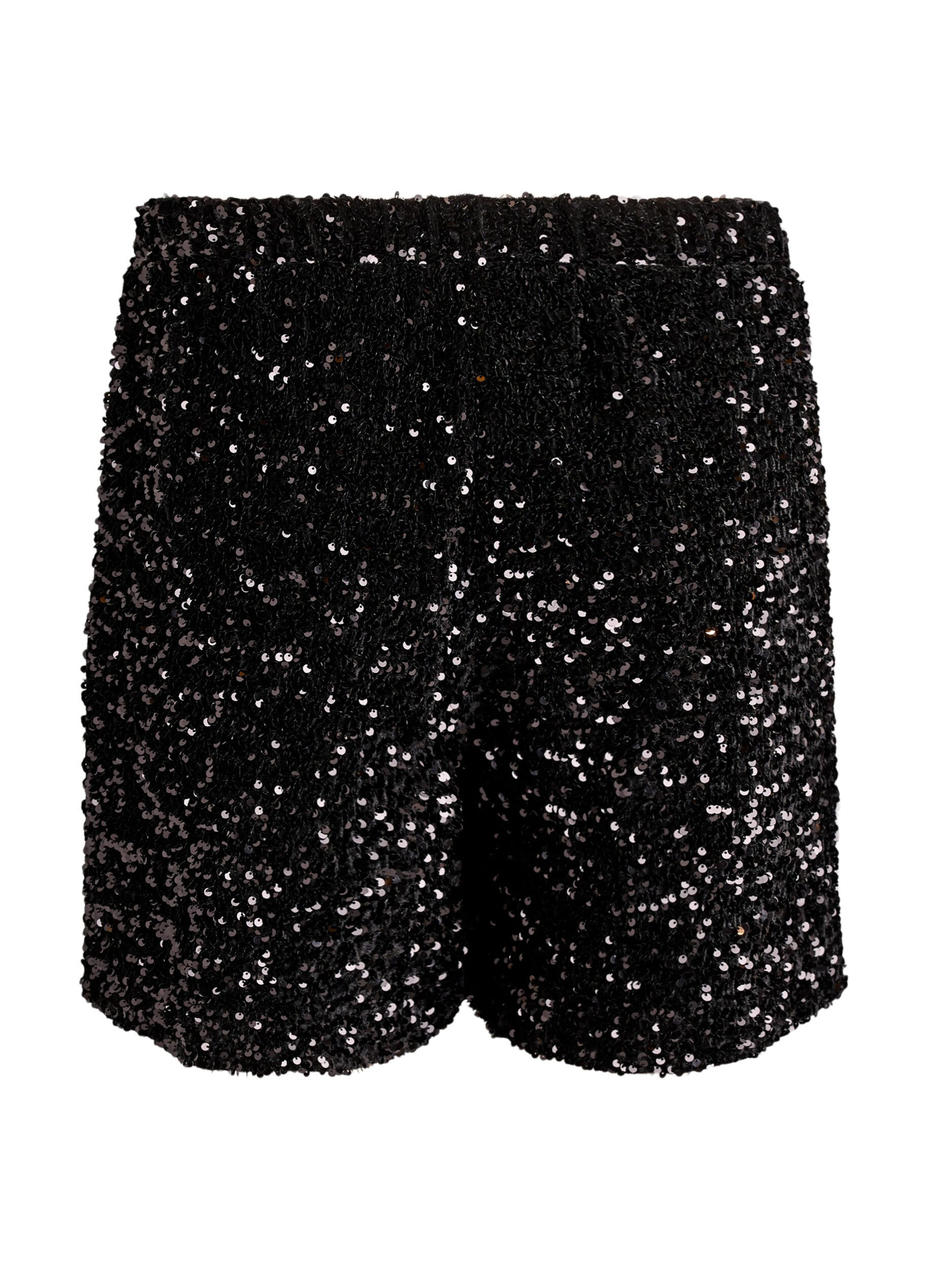 Zizzifashion High-waisted sequin shorts, Black, Packshot image number 1
