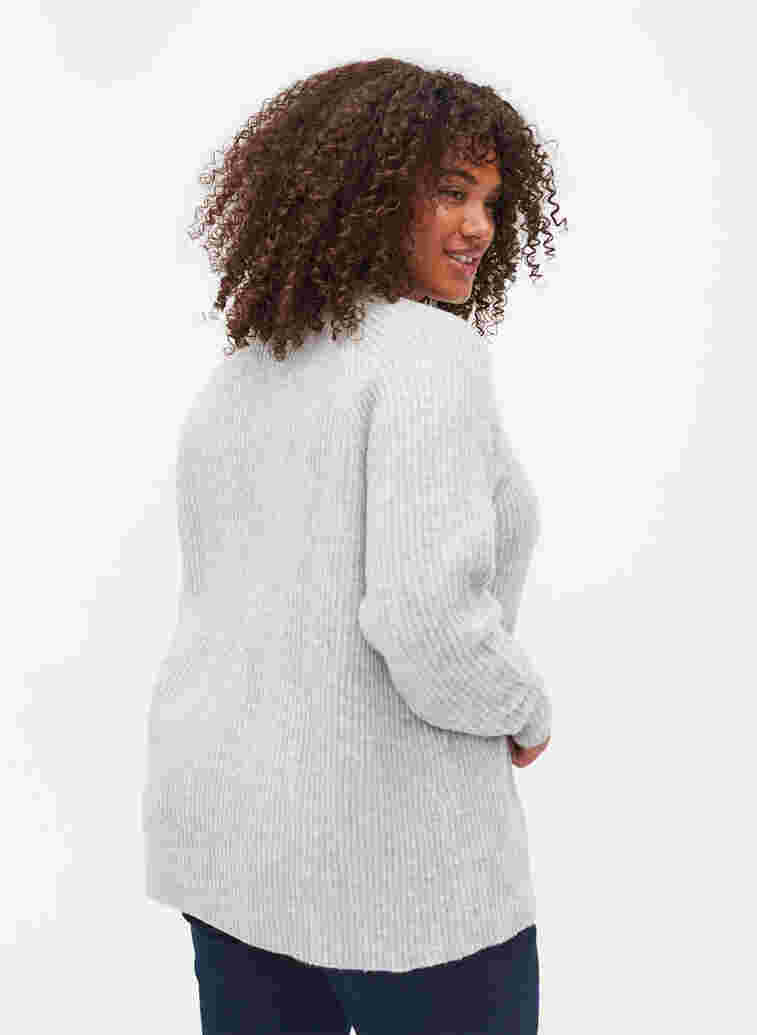 Melange knit sweater with pearl buttons, Light Grey Melange, Model