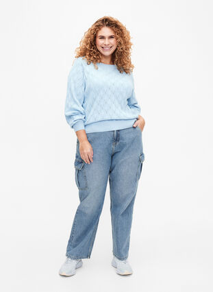 Pullover with hole pattern and boat neck	, Blue Bell, Model image number 2
