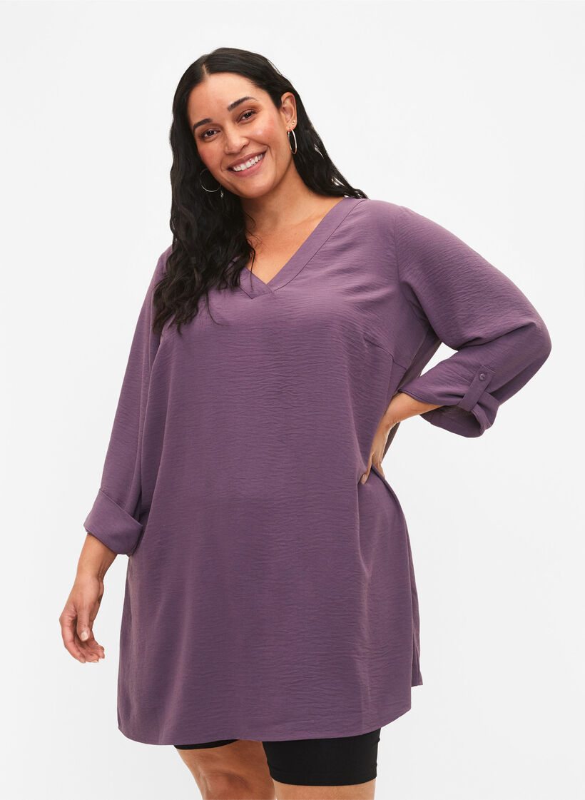 A-shape tunic with 3/4 sleeves, Vintage Violet, Model image number 0
