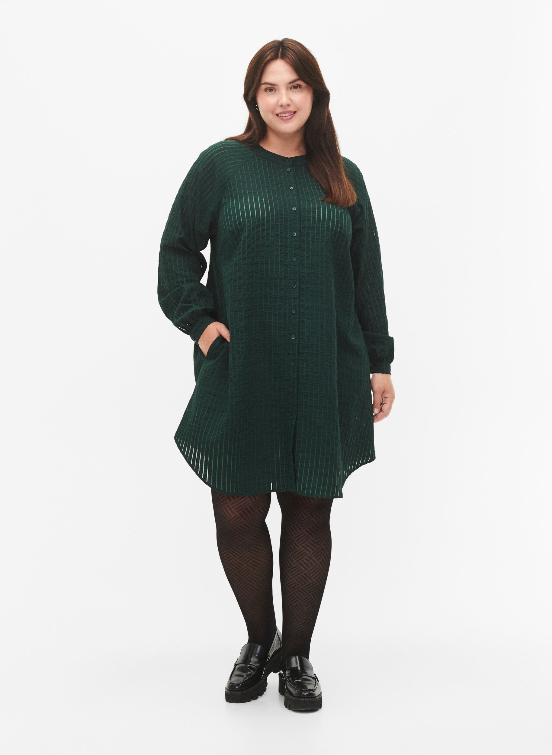 Zizzifashion Long viscose shirt with striped pattern, Scarab, Model image number 2