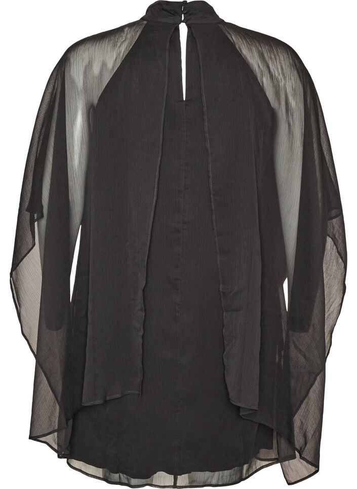 Knee-length chiffon dress with sheer cape, Black, Packshot image number 1
