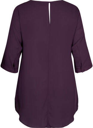 Blouse with 3/4-length sleeves and asymmetric hem, Plum Perfect, Packshot image number 1