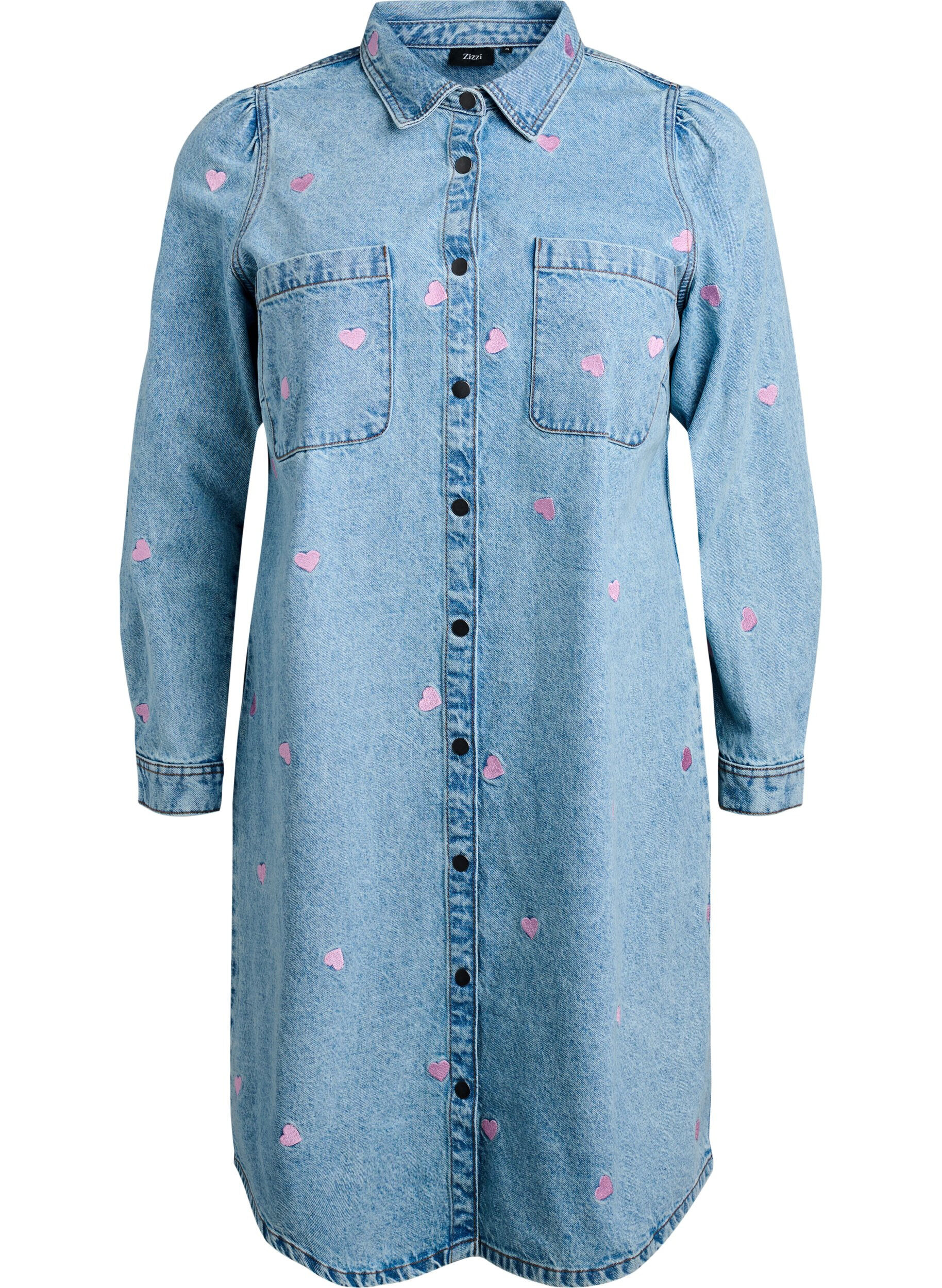 Zizzifashion Denim dress with hearts and chest pockets, Light Blue, Packshot image number 0