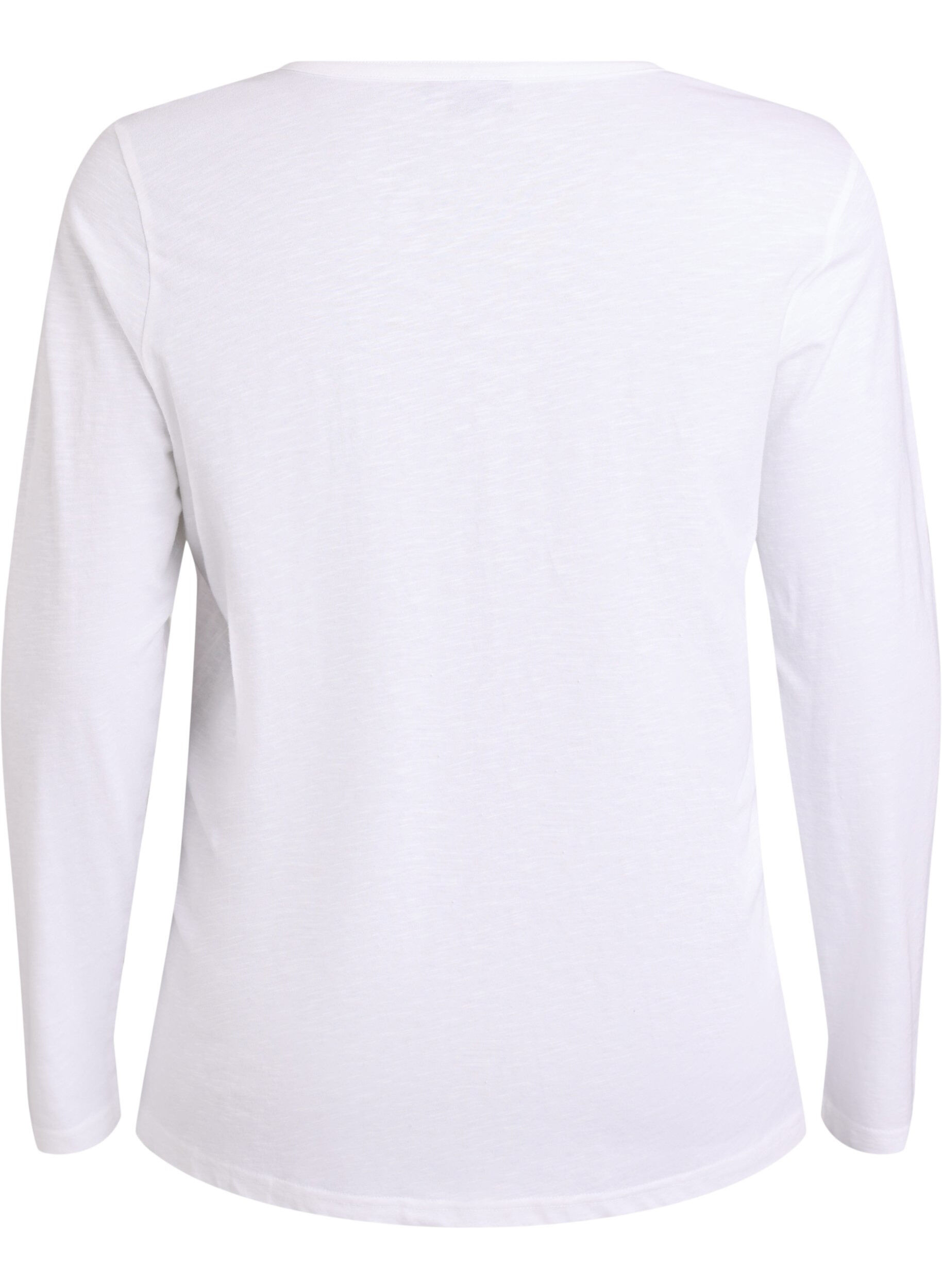 Zizzifashion Long-sleeved t-shirt with V-neck and buttons, White, Packshot image number 1