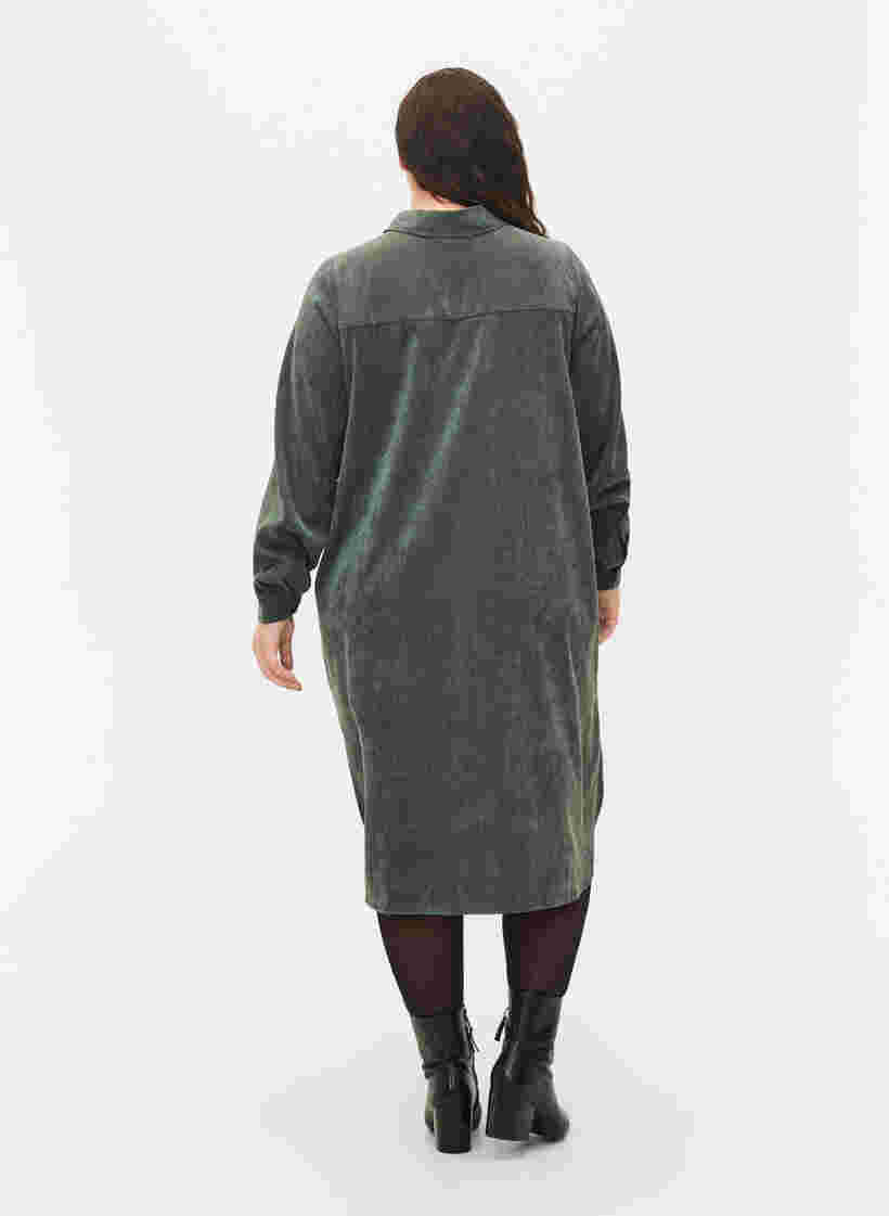 Shirt dress in velvet, Deep Forest, Model image number 1