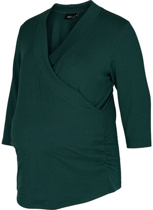Maternity blouse with 3/4 sleeves and V-neck, Ponderosa Pine, Packshot image number 0