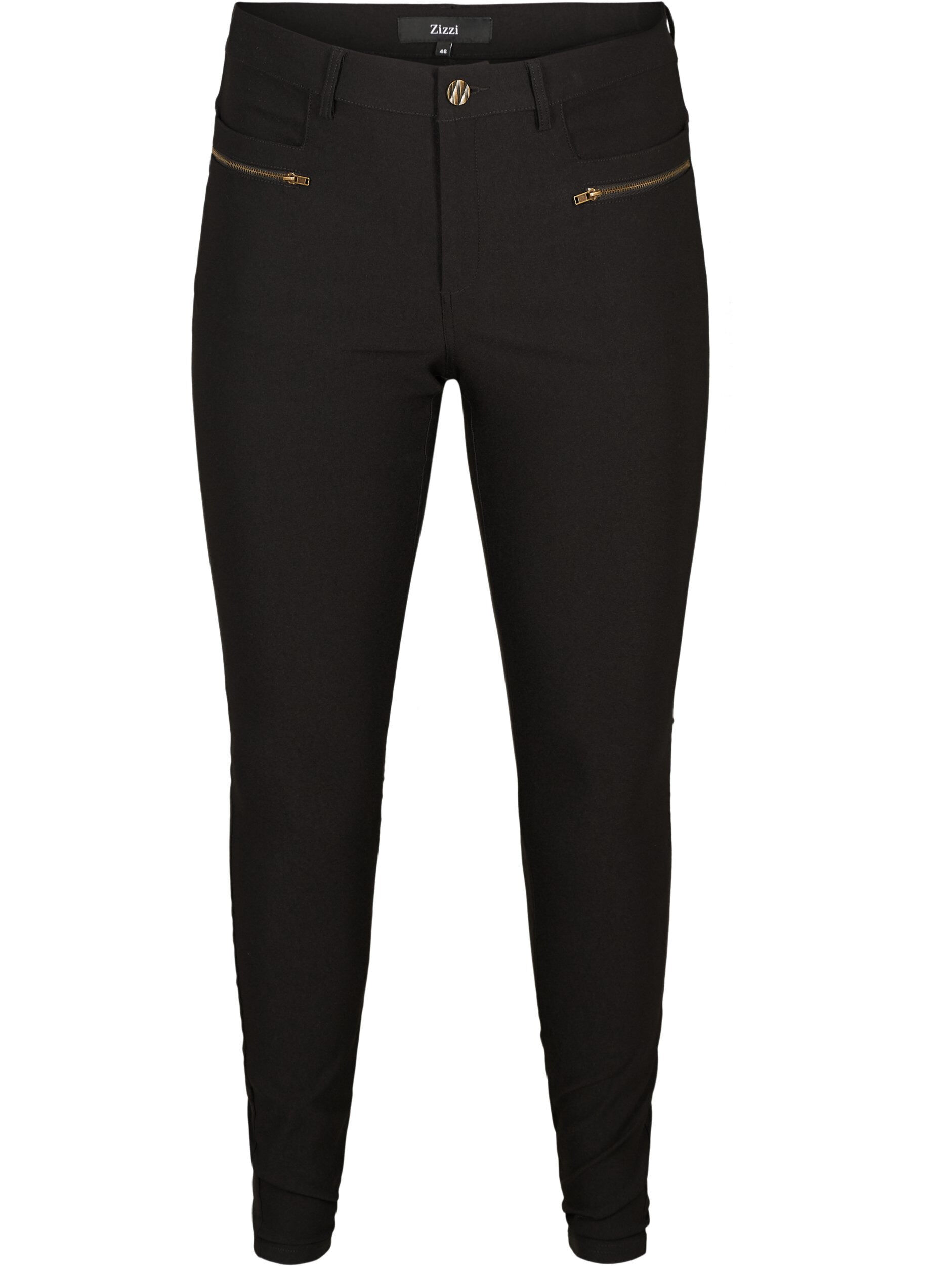 Zizzifashion Close-fitting trousers with zip details, Black, Packshot image number 0