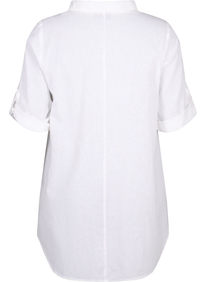 Short-sleeved cotton blend tunic with linen, Bright White, Packshot image number 1