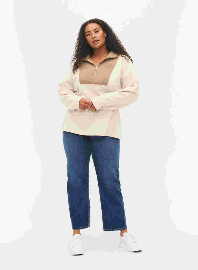 	 High neck sweatshirt with teddy and zip, Brown Comb, Model image number 2
