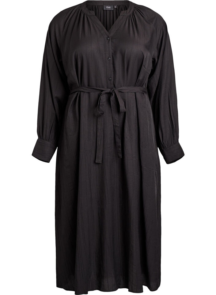 Midi dress with button fastening and tie-belt, Black, Packshot image number 0