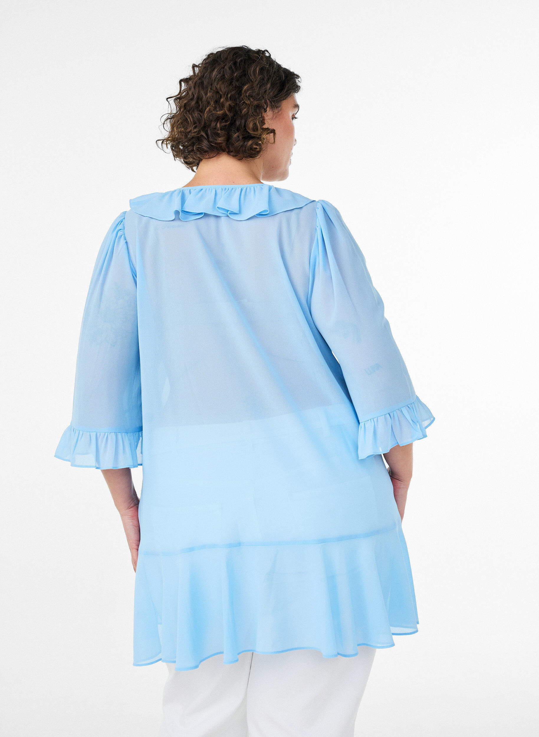 ZizzifashionTunic with ruffles and 3/4 sleeves, Light Blue, Model image number 2