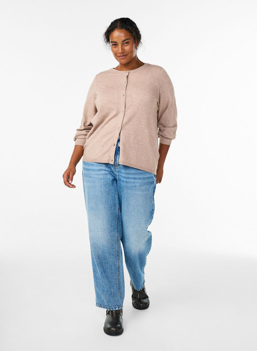 Cardigan with round buttons, Beige, Model image number 1