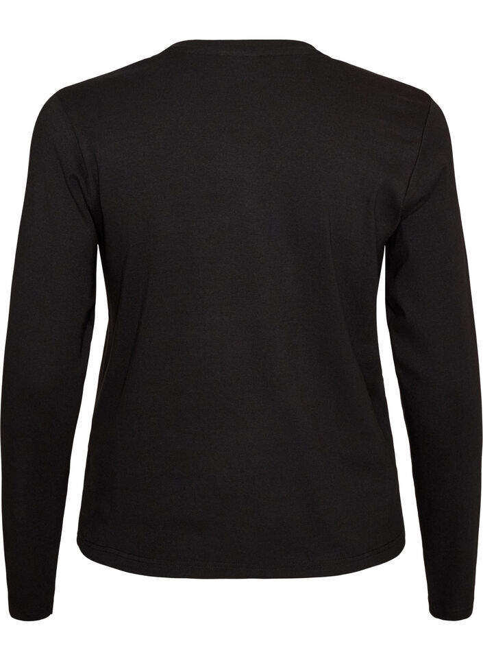 Long-sleeved basic T-shirt with a round neck, Black, Packshot image number 1