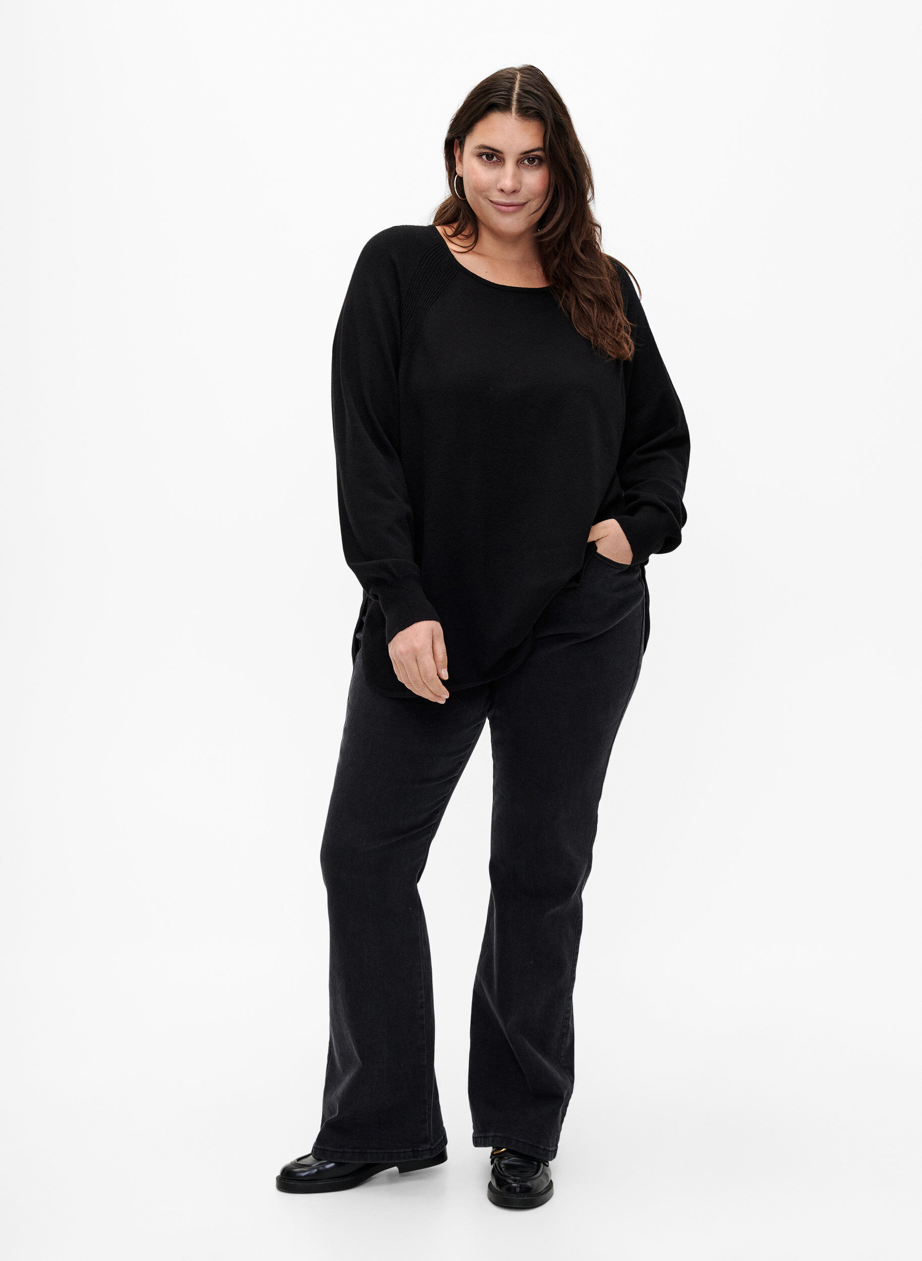 Zizzifashion Knitted blouse with Raglan sleeves, Black, Model image number 2