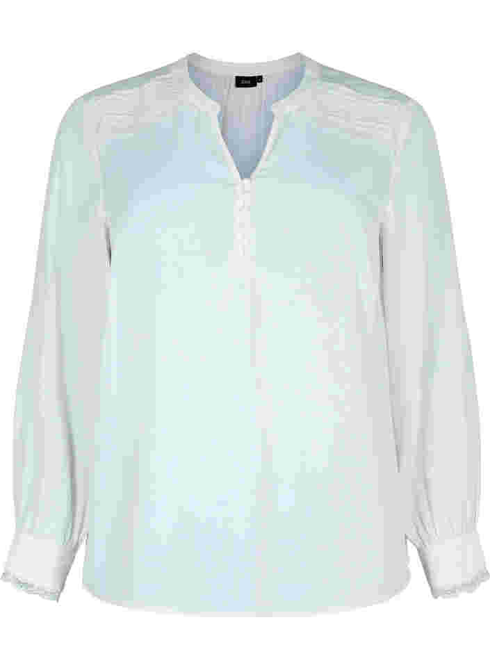 Long-sleeved blouse with v-neck, Bright White, Packshot image number 0