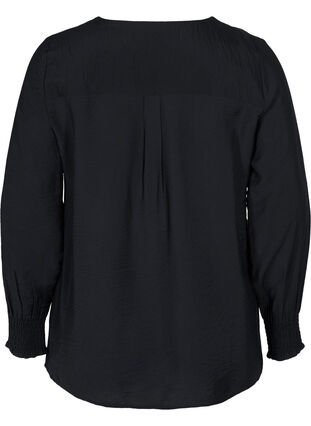 Viscose shirt with smock sleeves, Black, Packshot image number 1