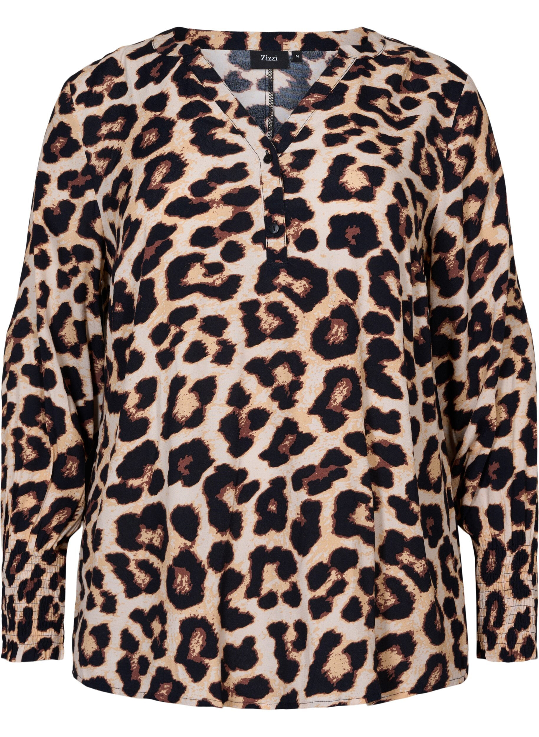 Zizzifashion Printed viscose top with smock, Leo AOP, Packshot image number 0