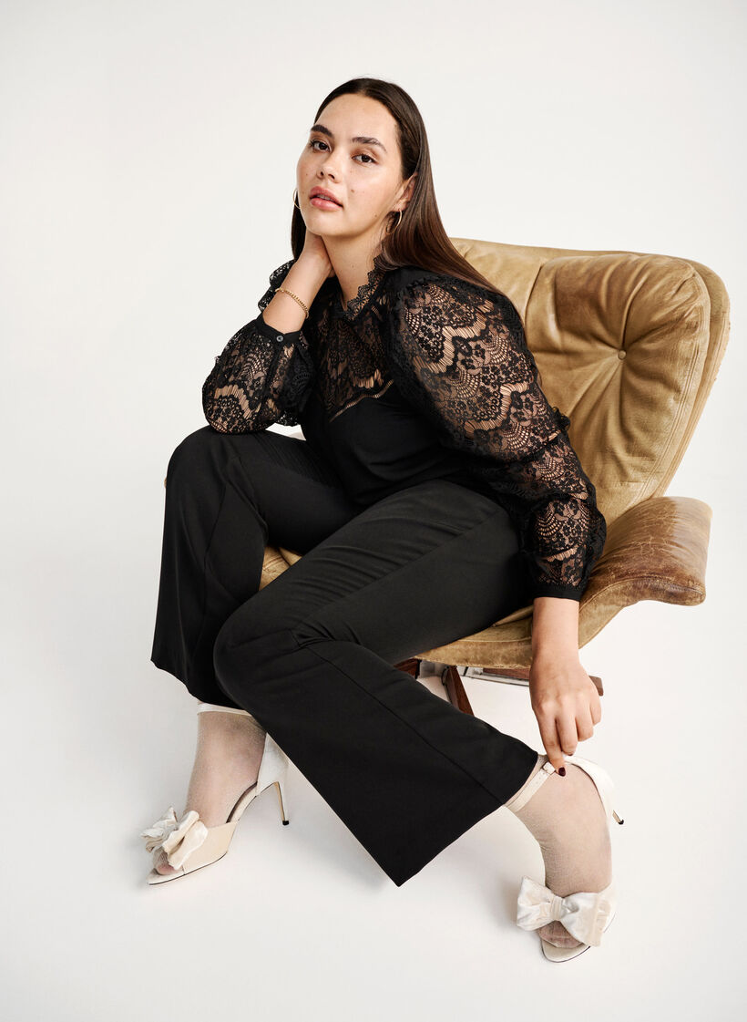 Long sleeve dress with lace, Black, Image image number 0