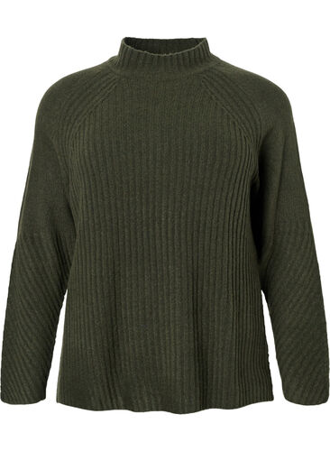 Turtleneck sweater with ribbed texture, Forest Night Mel., Packshot image number 0
