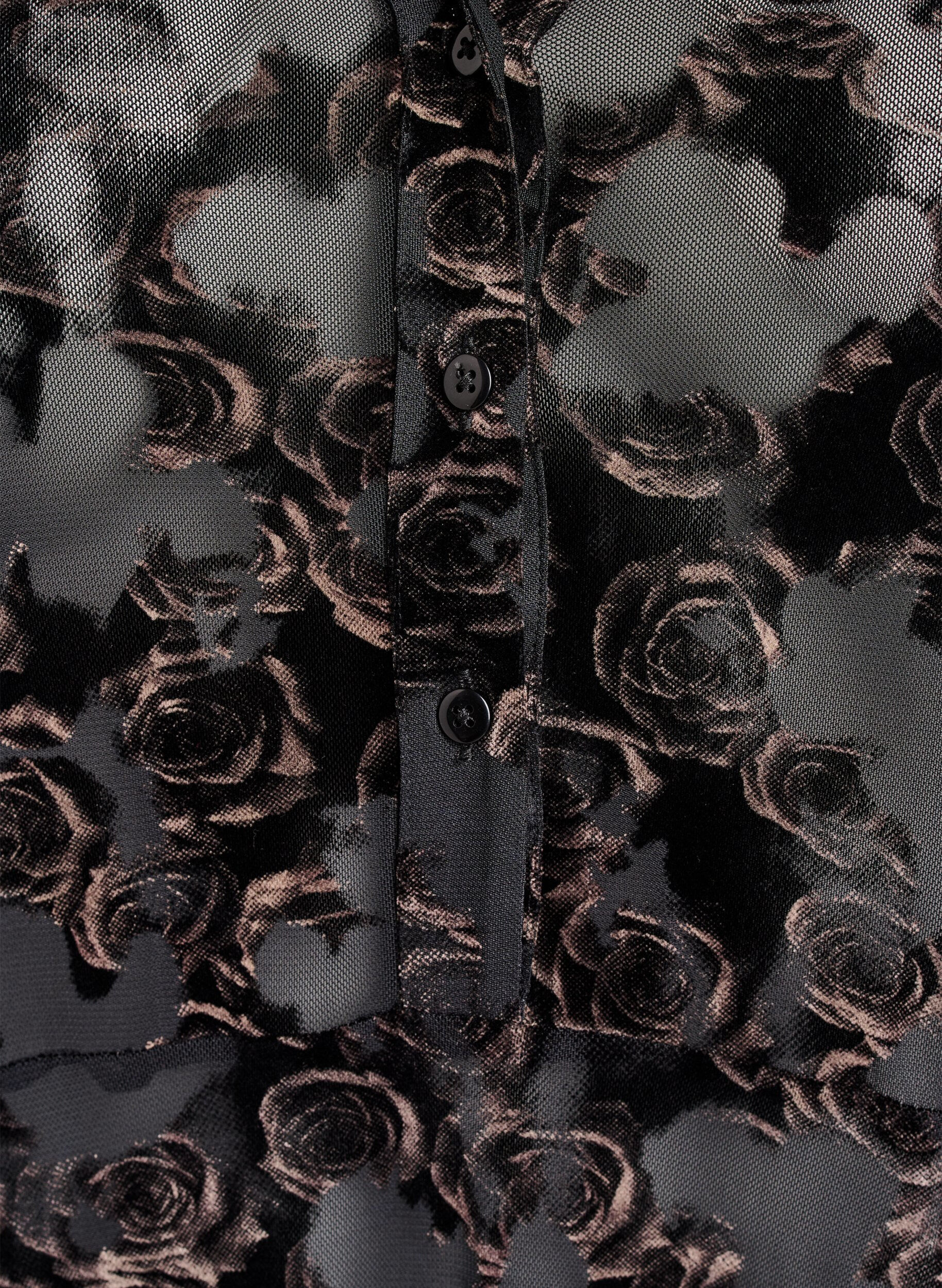 Zizzifashion Mesh midi dress with velour roses, Black, Packshot image number 2