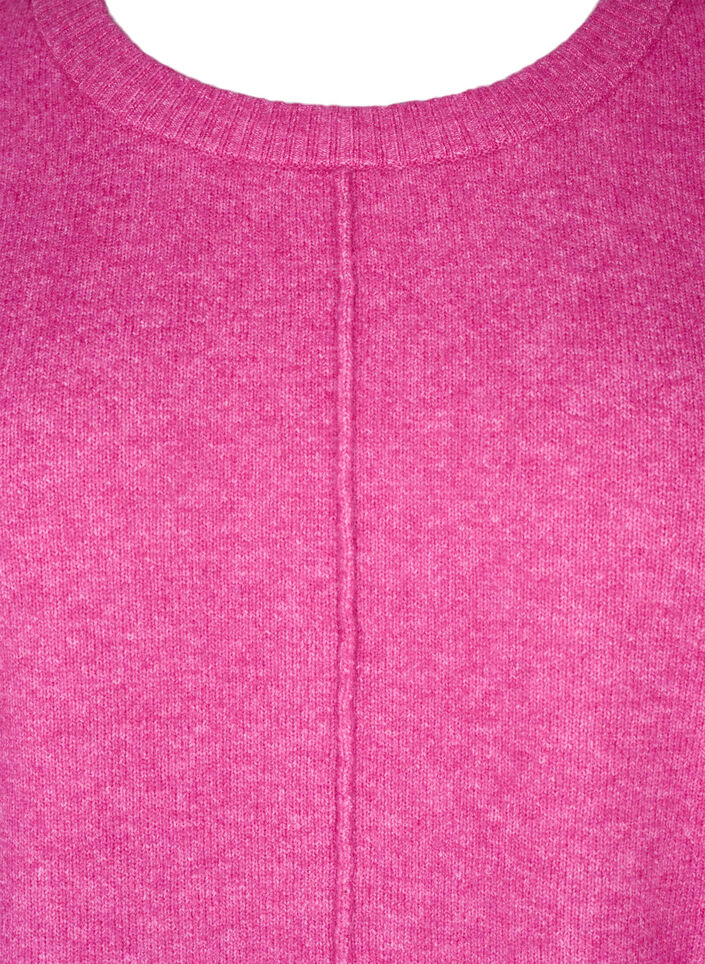 Knitted blouse with a round neck and center seam, Fuchsia Red Mel., Packshot image number 2