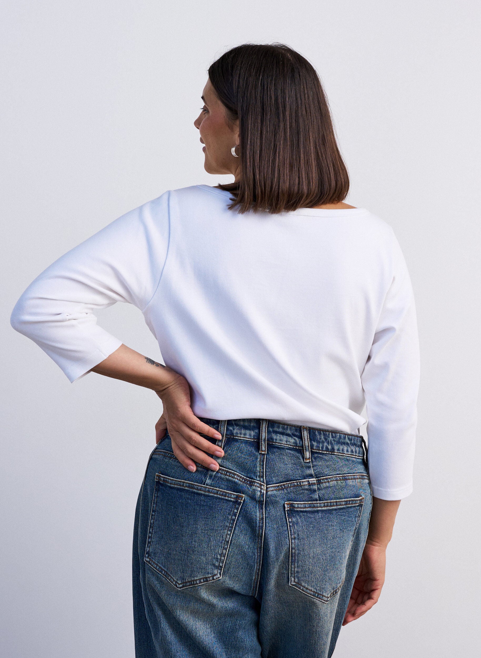 ZizzifashionBasic T-shirt with boat neckline and 3/4 sleeves, White, Model image number 2