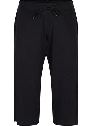 Loose culotte trousers in rib fabric, Black, Packshot image number 0