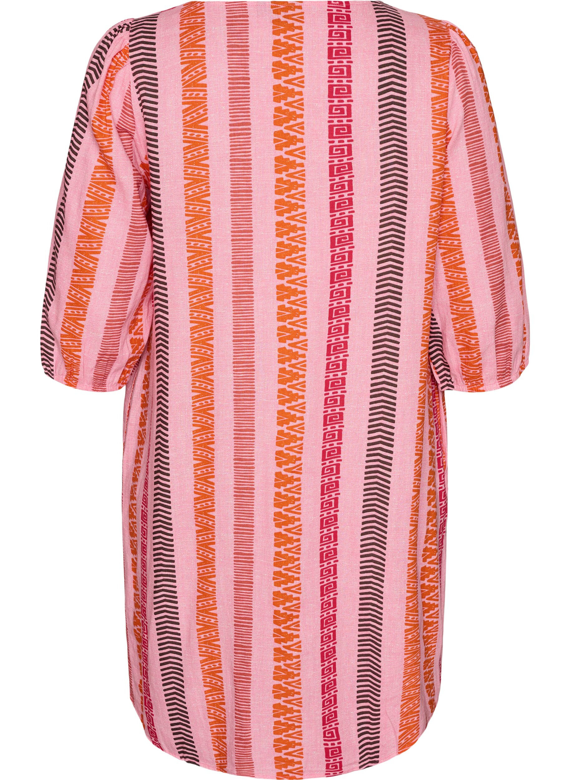 ZizzifashionShort dress in linen and viscose with 3/4 sleeves, Pink, Packshot image number 1