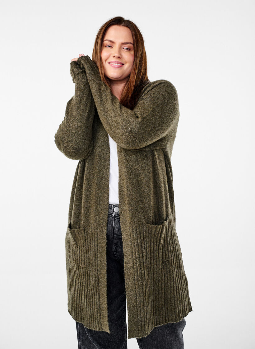 Long cardigan with pockets, Sea Turtle Mel., Model image number 0