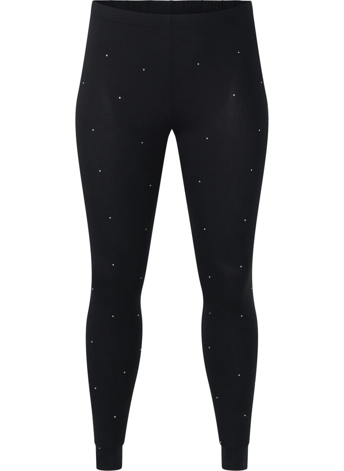 Viscose leggings with rhine stone, Black, Packshot image number 0
