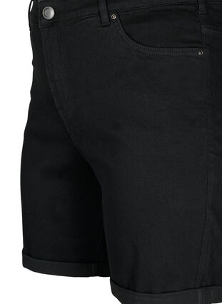 Tight fitting denim shorts with a high waist, Black, Packshot image number 2