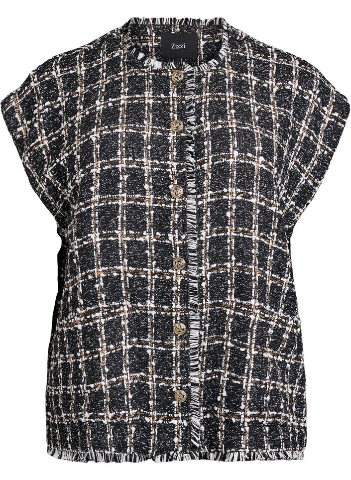 Checked waistcoat with decorative buttons, Black w. White, Packshot image number 0