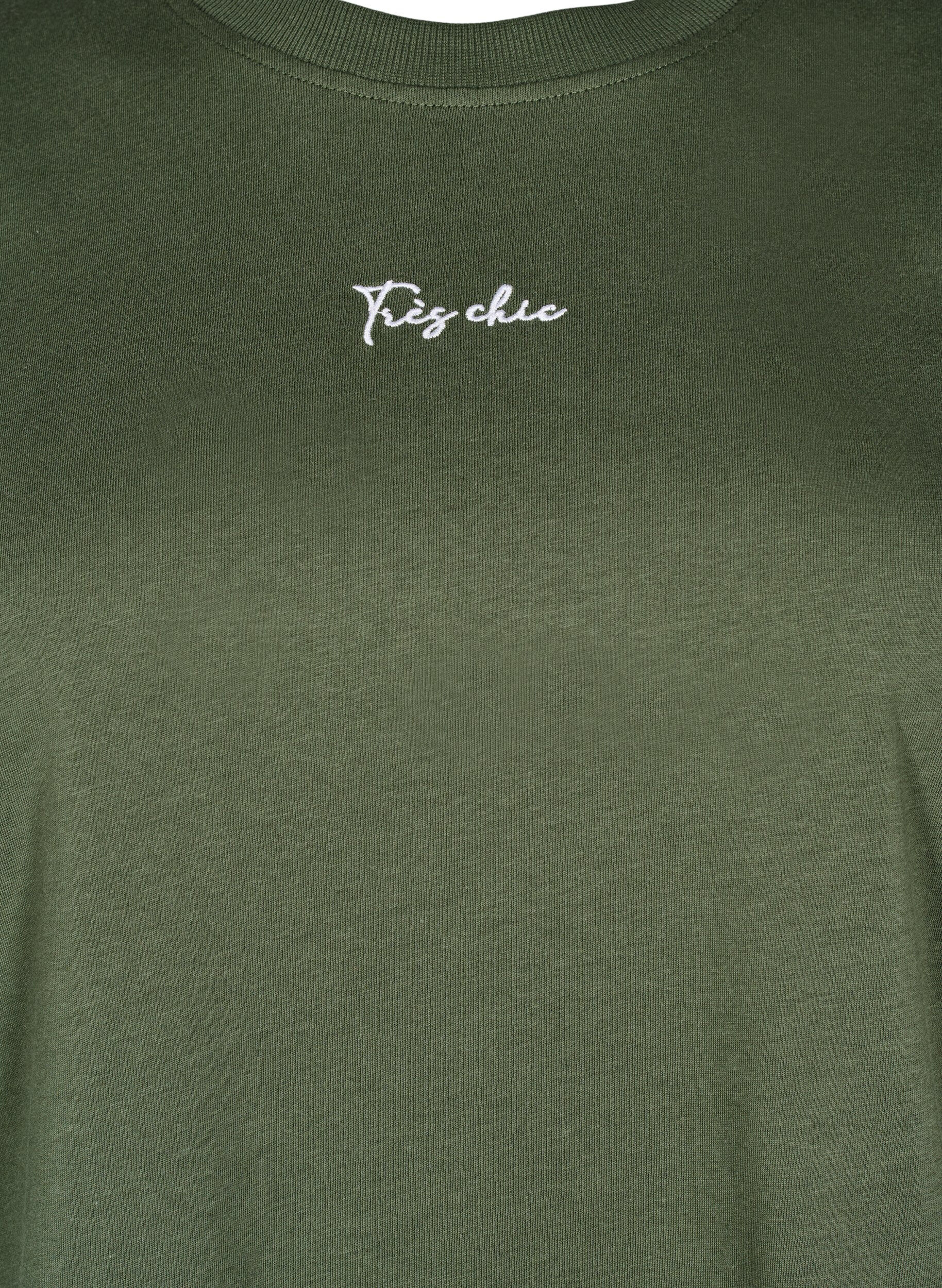 Zizzifashion Cotton T-shirt with embroidery detail, Green, Packshot image number 2