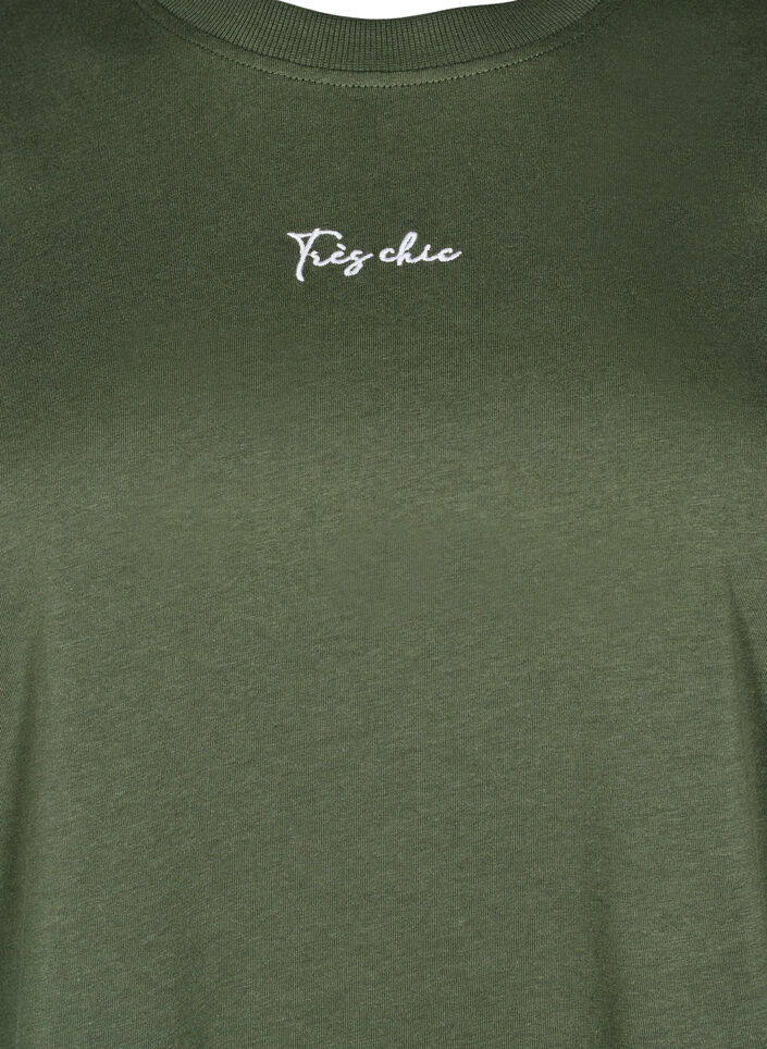 Cotton T-shirt with embroidery detail, Green, Packshot image number 2
