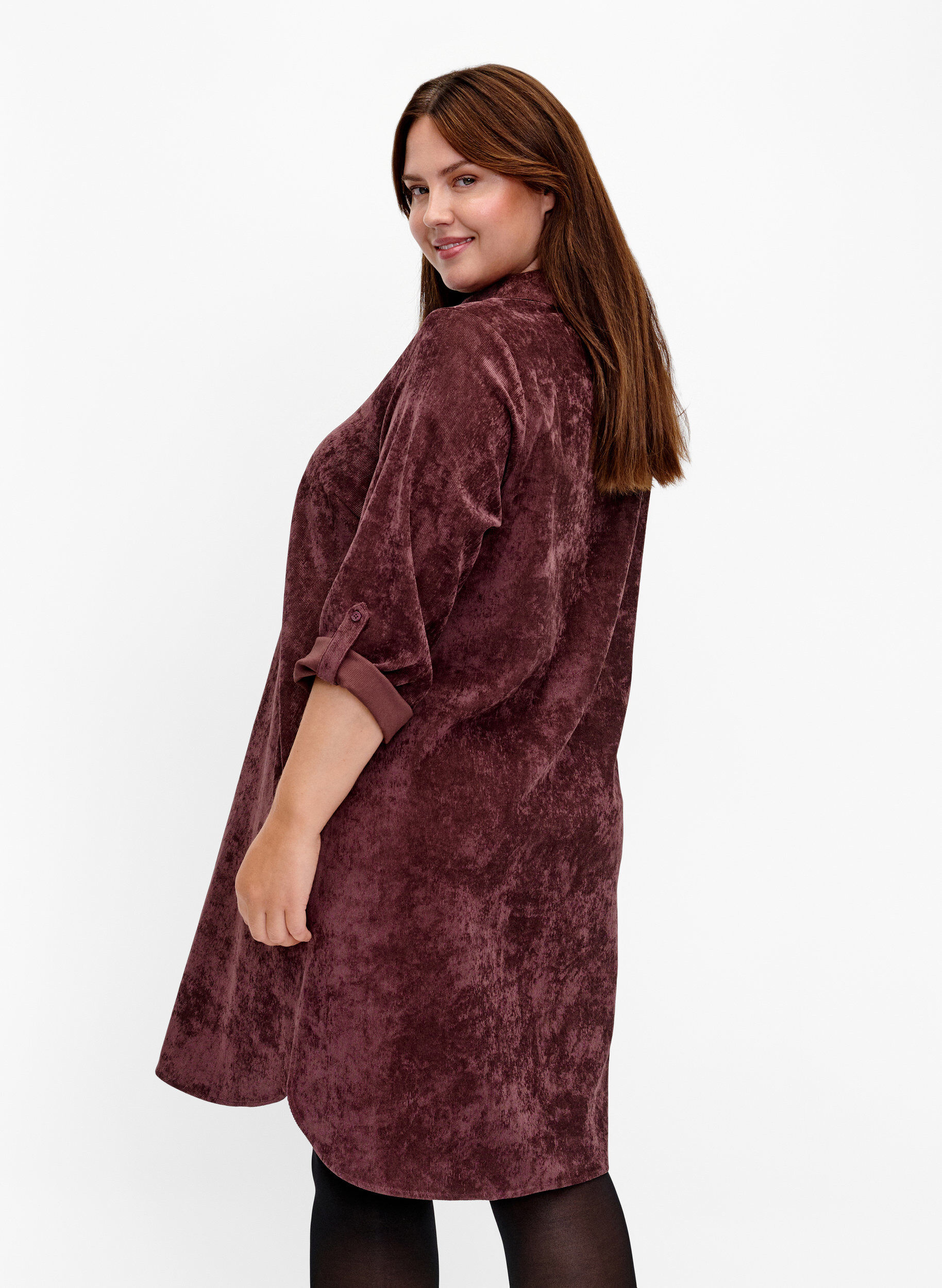 Zizzifashion Velvet dress with 3/4-length sleeves and buttons, Fudge, Model image number 1
