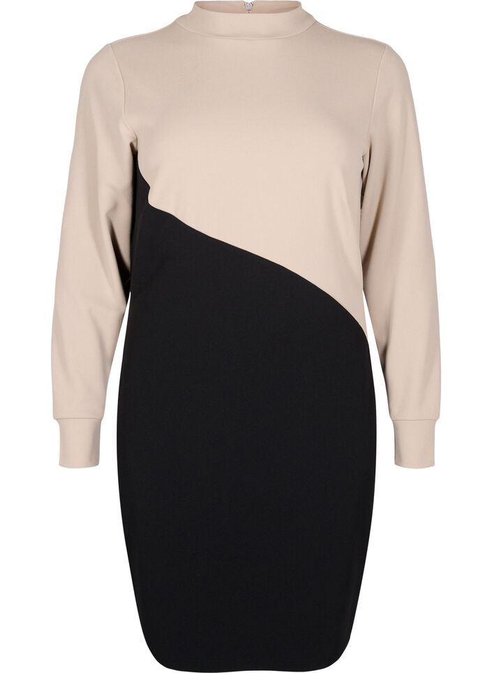 Colourblock dress with high neck, Black w. P.Cashmere, Packshot image number 0