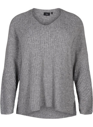 Knit sweater with slit, Light Grey Melange, Packshot image number 0
