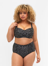 Extra high-waisted bikini bottom with print, Black White Dot, Model