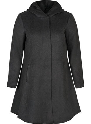 Hooded jacket with wool, Dark Grey Melange, Packshot image number 0