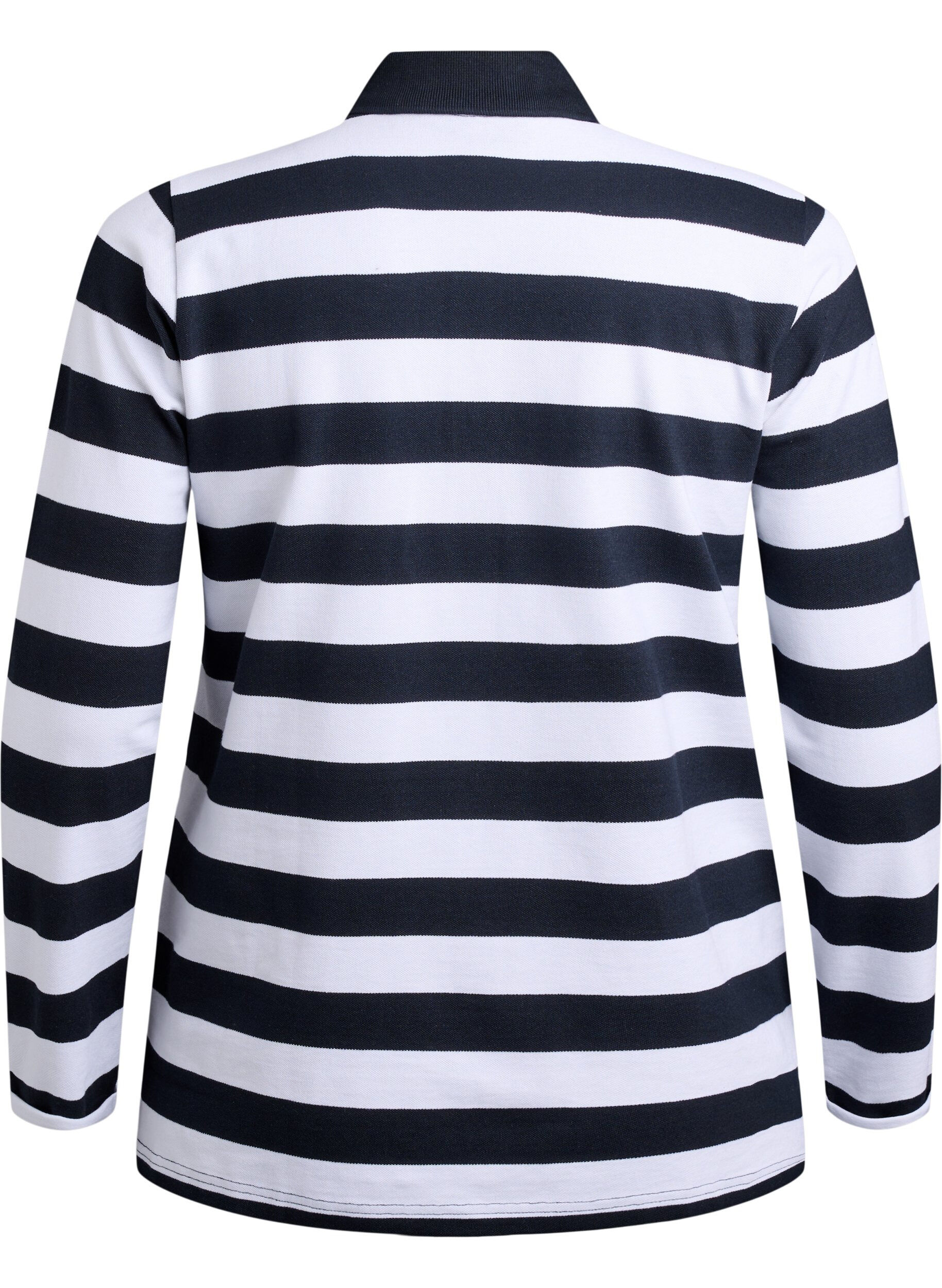 Zizzifashion Striped polo shirt with long sleeves, Black, Packshot image number 1