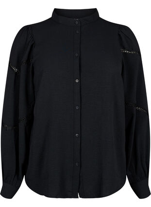 Shirt blouse with crochet details, Black, Packshot image number 0